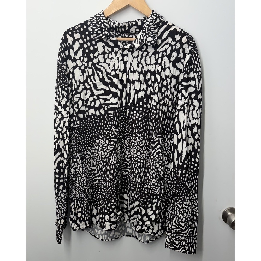 Zara Button Down Shirt Mens Size XL Viscose Animal Print Streetwear Night